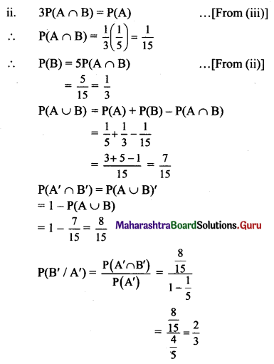 Maharashtra Board 11th Maths Solutions Chapter 9 Probability Miscellaneous Exercise 9 II Q11.1