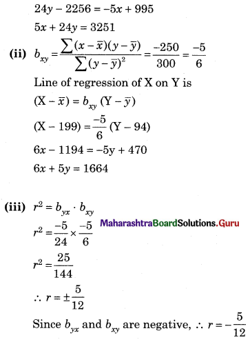 Maharashtra Board 12th Commerce Maths Solutions Chapter 3 Linear Regression Ex 3.2 Q2.1